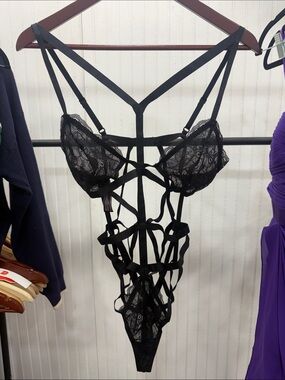 Victoria's Secret Black Strappy Lace Bodysuit Teddy
